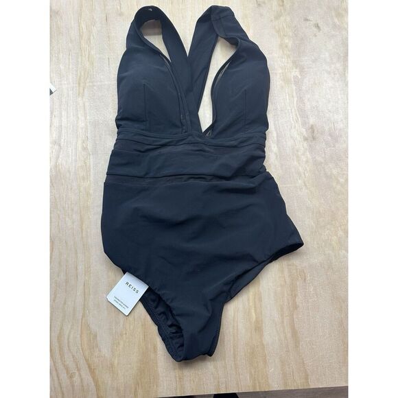 Reiss Women’s Bathing Suit One Piece Sz 10 NWTs $180 Tie Back Padded Bra Black - Picture 1 of 5